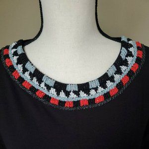 Pied A Terre Black Long Sleeve Stretch Beaded Dress Size 12.Made in Turkey